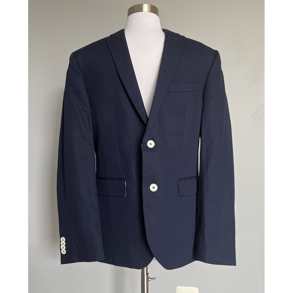 H&M Slim Fit Linen Men's Navy Blue jacket Blazer With Striped Lining 38R
